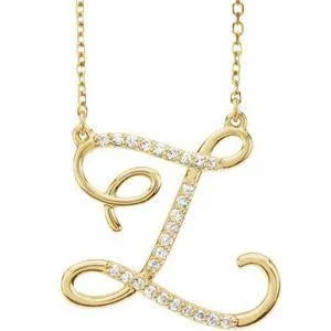 Storyteller by Vintage Magnality Cursive Initial AZ Natural Diamond 16 Necklace 14K Yellow White Rose Necklaces
