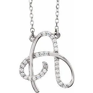 Storyteller by Vintage Magnality Cursive Initial AZ Natural Diamond 16 Necklace 14K Yellow White Rose Necklaces