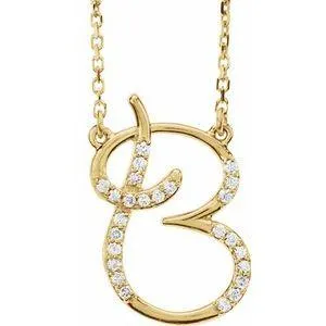 Storyteller by Vintage Magnality Cursive Initial AZ Natural Diamond 16 Necklace 14K Yellow White Rose Necklaces