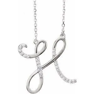 Storyteller by Vintage Magnality Cursive Initial AZ Natural Diamond 16 Necklace 14K Yellow White Rose Necklaces