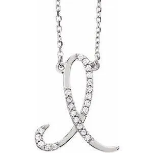 Storyteller by Vintage Magnality Cursive Initial AZ Natural Diamond 16 Necklace 14K Yellow White Rose Necklaces
