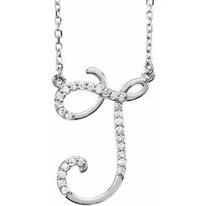 Storyteller by Vintage Magnality Cursive Initial AZ Natural Diamond 16 Necklace 14K Yellow White Rose Necklaces