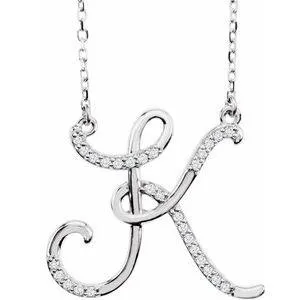 Storyteller by Vintage Magnality Cursive Initial AZ Natural Diamond 16 Necklace 14K Yellow White Rose Necklaces