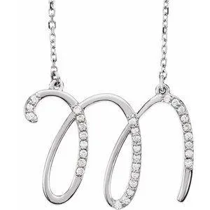Storyteller by Vintage Magnality Cursive Initial AZ Natural Diamond 16 Necklace 14K Yellow White Rose Necklaces