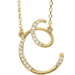Storyteller by Vintage Magnality Cursive Initial AZ Natural Diamond 16 Necklace 14K Yellow White Rose Necklaces