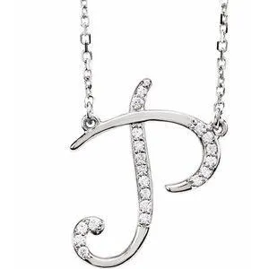 Storyteller by Vintage Magnality Cursive Initial AZ Natural Diamond 16 Necklace 14K Yellow White Rose Necklaces