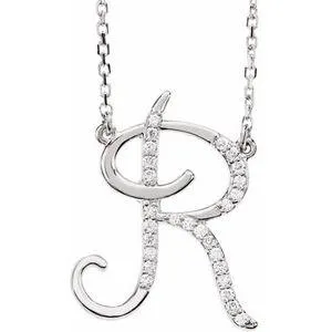 Storyteller by Vintage Magnality Cursive Initial AZ Natural Diamond 16 Necklace 14K Yellow White Rose Necklaces