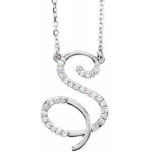 Storyteller by Vintage Magnality Cursive Initial AZ Natural Diamond 16 Necklace 14K Yellow White Rose Necklaces