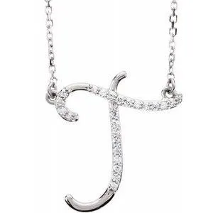 Storyteller by Vintage Magnality Cursive Initial AZ Natural Diamond 16 Necklace 14K Yellow White Rose Necklaces