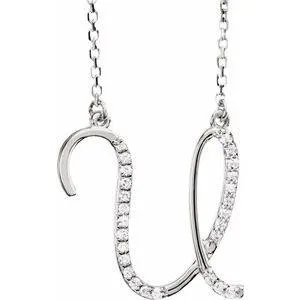 Storyteller by Vintage Magnality Cursive Initial AZ Natural Diamond 16 Necklace 14K Yellow White Rose Necklaces