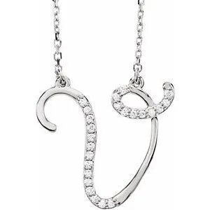 Storyteller by Vintage Magnality Cursive Initial AZ Natural Diamond 16 Necklace 14K Yellow White Rose Necklaces