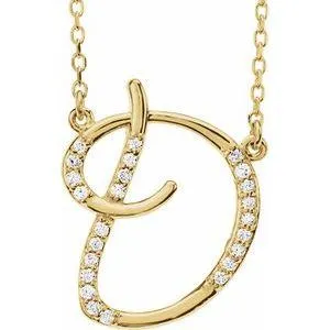 Storyteller by Vintage Magnality Cursive Initial AZ Natural Diamond 16 Necklace 14K Yellow White Rose Necklaces