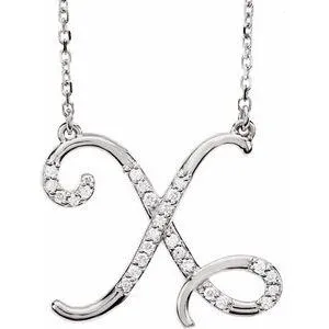 Storyteller by Vintage Magnality Cursive Initial AZ Natural Diamond 16 Necklace 14K Yellow White Rose Necklaces