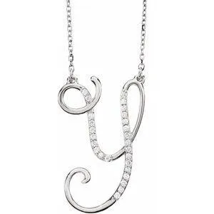 Storyteller by Vintage Magnality Cursive Initial AZ Natural Diamond 16 Necklace 14K Yellow White Rose Necklaces