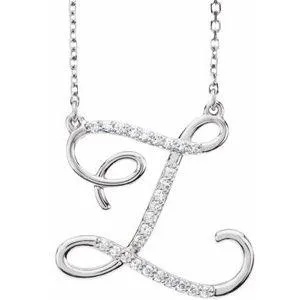 Storyteller by Vintage Magnality Cursive Initial AZ Natural Diamond 16 Necklace 14K Yellow White Rose Necklaces