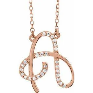 Storyteller by Vintage Magnality Cursive Initial AZ Natural Diamond 16 Necklace 14K Yellow White Rose Necklaces