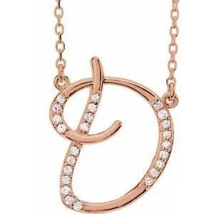 Storyteller by Vintage Magnality Cursive Initial AZ Natural Diamond 16 Necklace 14K Yellow White Rose Necklaces