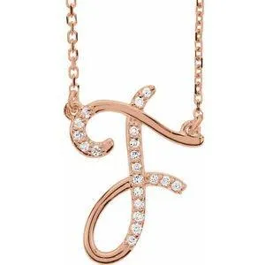 Storyteller by Vintage Magnality Cursive Initial AZ Natural Diamond 16 Necklace 14K Yellow White Rose Necklaces