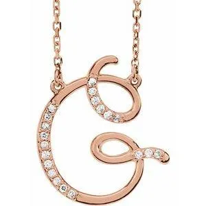 Storyteller by Vintage Magnality Cursive Initial AZ Natural Diamond 16 Necklace 14K Yellow White Rose Necklaces