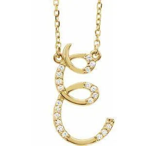 Storyteller by Vintage Magnality Cursive Initial AZ Natural Diamond 16 Necklace 14K Yellow White Rose Necklaces