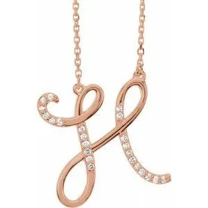 Storyteller by Vintage Magnality Cursive Initial AZ Natural Diamond 16 Necklace 14K Yellow White Rose Necklaces