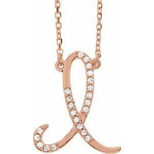 Storyteller by Vintage Magnality Cursive Initial AZ Natural Diamond 16 Necklace 14K Yellow White Rose Necklaces