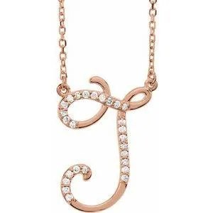 Storyteller by Vintage Magnality Cursive Initial AZ Natural Diamond 16 Necklace 14K Yellow White Rose Necklaces