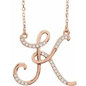 Storyteller by Vintage Magnality Cursive Initial AZ Natural Diamond 16 Necklace 14K Yellow White Rose Necklaces