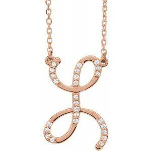 Storyteller by Vintage Magnality Cursive Initial AZ Natural Diamond 16 Necklace 14K Yellow White Rose Necklaces