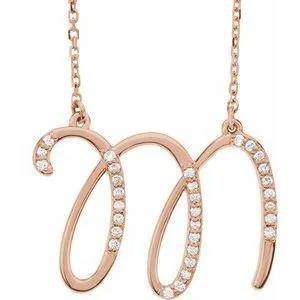 Storyteller by Vintage Magnality Cursive Initial AZ Natural Diamond 16 Necklace 14K Yellow White Rose Necklaces