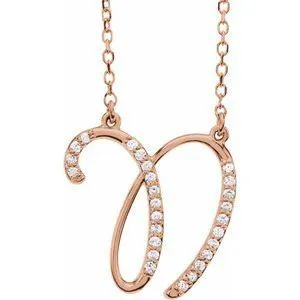 Storyteller by Vintage Magnality Cursive Initial AZ Natural Diamond 16 Necklace 14K Yellow White Rose Necklaces