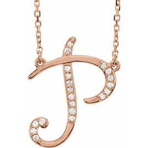 Storyteller by Vintage Magnality Cursive Initial AZ Natural Diamond 16 Necklace 14K Yellow White Rose Necklaces