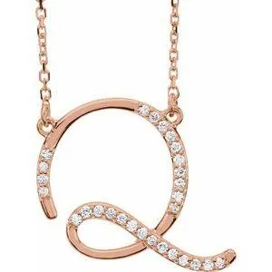 Storyteller by Vintage Magnality Cursive Initial AZ Natural Diamond 16 Necklace 14K Yellow White Rose Necklaces