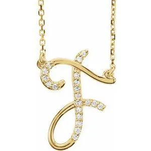 Storyteller by Vintage Magnality Cursive Initial AZ Natural Diamond 16 Necklace 14K Yellow White Rose Necklaces