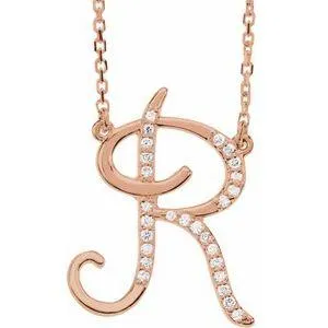 Storyteller by Vintage Magnality Cursive Initial AZ Natural Diamond 16 Necklace 14K Yellow White Rose Necklaces