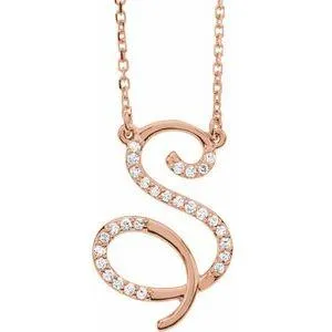 Storyteller by Vintage Magnality Cursive Initial AZ Natural Diamond 16 Necklace 14K Yellow White Rose Necklaces