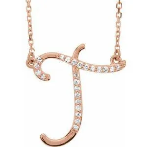 Storyteller by Vintage Magnality Cursive Initial AZ Natural Diamond 16 Necklace 14K Yellow White Rose Necklaces