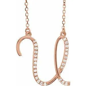 Storyteller by Vintage Magnality Cursive Initial AZ Natural Diamond 16 Necklace 14K Yellow White Rose Necklaces