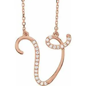 Storyteller by Vintage Magnality Cursive Initial AZ Natural Diamond 16 Necklace 14K Yellow White Rose Necklaces