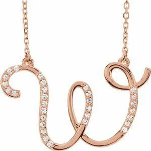 Storyteller by Vintage Magnality Cursive Initial AZ Natural Diamond 16 Necklace 14K Yellow White Rose Necklaces