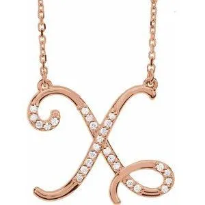 Storyteller by Vintage Magnality Cursive Initial AZ Natural Diamond 16 Necklace 14K Yellow White Rose Necklaces