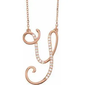 Storyteller by Vintage Magnality Cursive Initial AZ Natural Diamond 16 Necklace 14K Yellow White Rose Necklaces