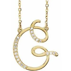 Storyteller by Vintage Magnality Cursive Initial AZ Natural Diamond 16 Necklace 14K Yellow White Rose Necklaces