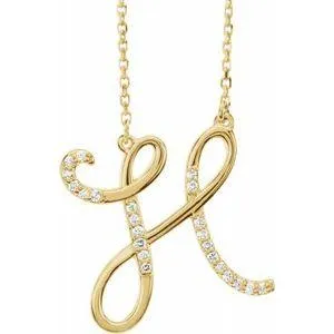 Storyteller by Vintage Magnality Cursive Initial AZ Natural Diamond 16 Necklace 14K Yellow White Rose Necklaces