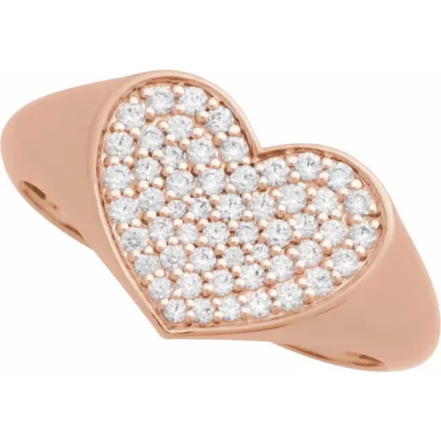 Storyteller by Vintage Magnality Natural Diamond Heart Signet Ring 13 CTW Solid 14K Gold Rings