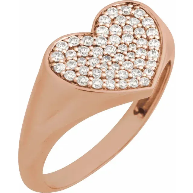Storyteller by Vintage Magnality Natural Diamond Heart Signet Ring 13 CTW Solid 14K Gold Rings