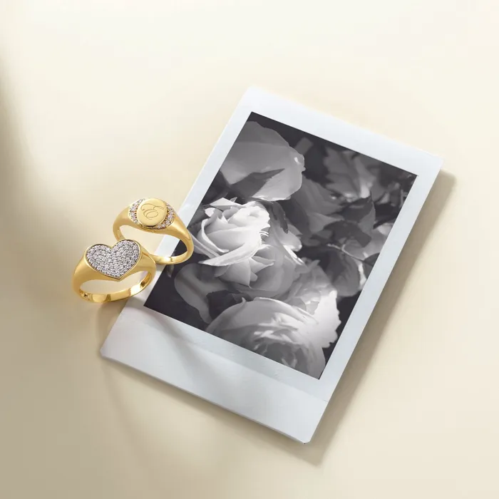 Storyteller by Vintage Magnality Natural Diamond Heart Signet Ring 13 CTW Solid 14K Gold Rings