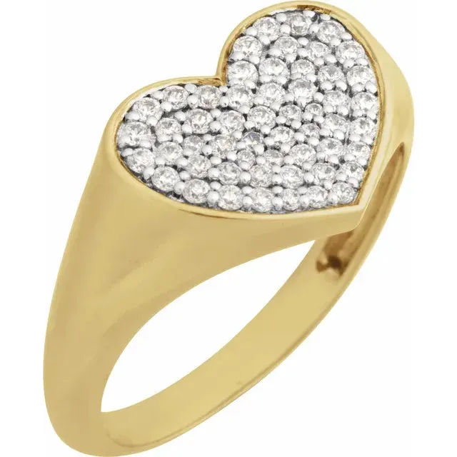 Storyteller by Vintage Magnality Natural Diamond Heart Signet Ring 13 CTW Solid 14K Gold Rings