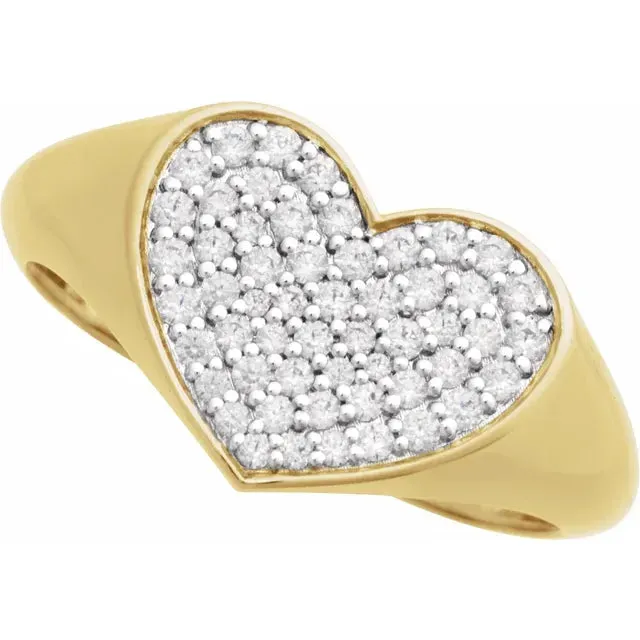 Storyteller by Vintage Magnality Natural Diamond Heart Signet Ring 13 CTW Solid 14K Gold Rings