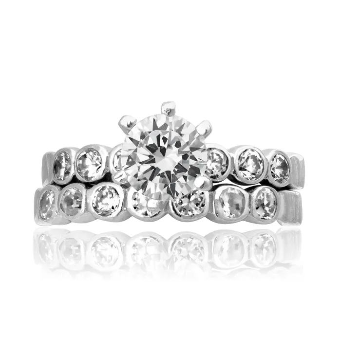Teeda Rings RSZ2154 Bezel Set CZ Engagement Wedding Ring Set